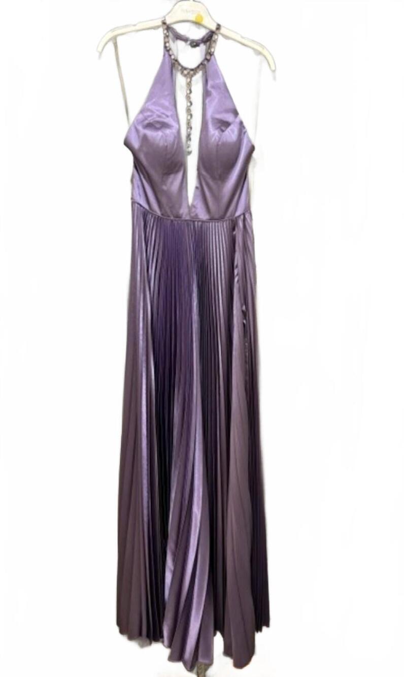 NEW TARIK EDIZ women's pleat front slit gown in violet
